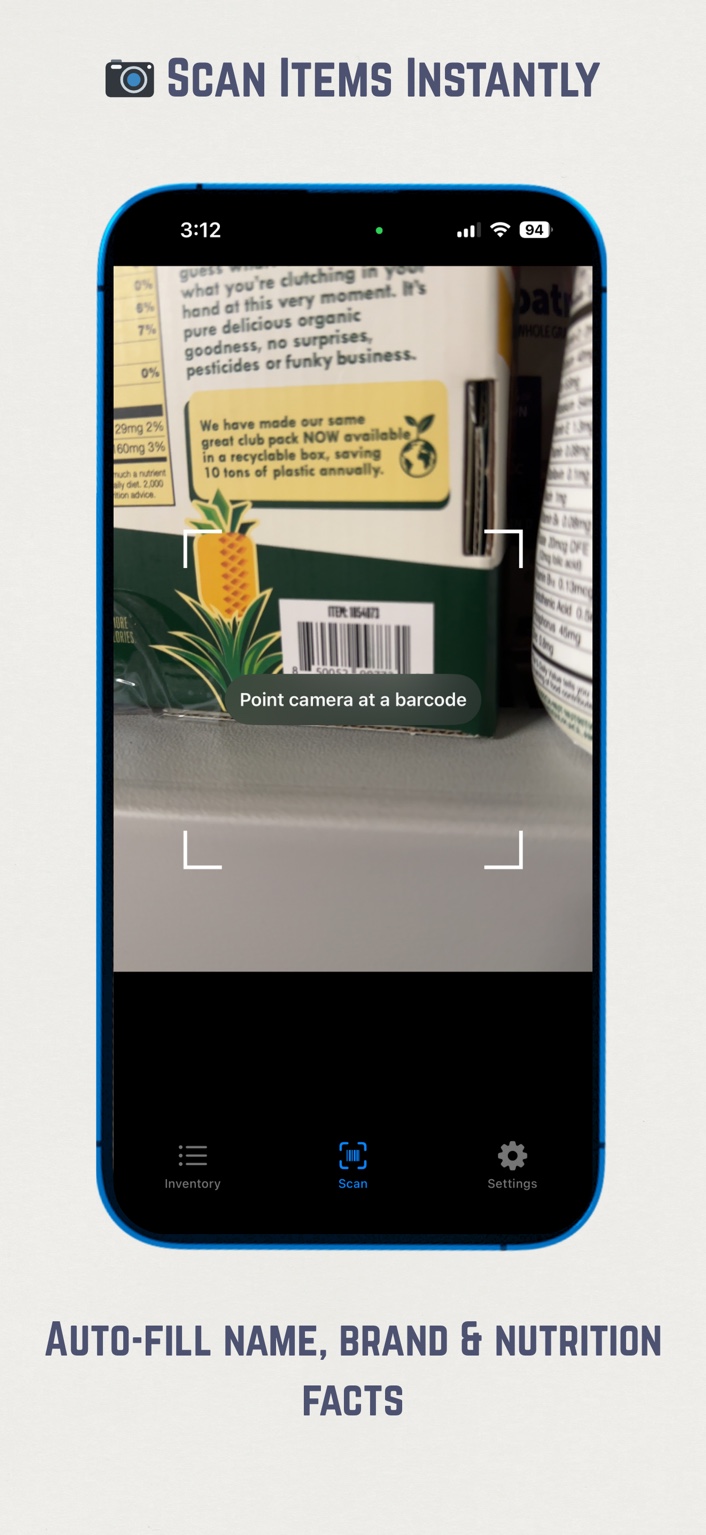 Barcode scanning interface for quick item capture